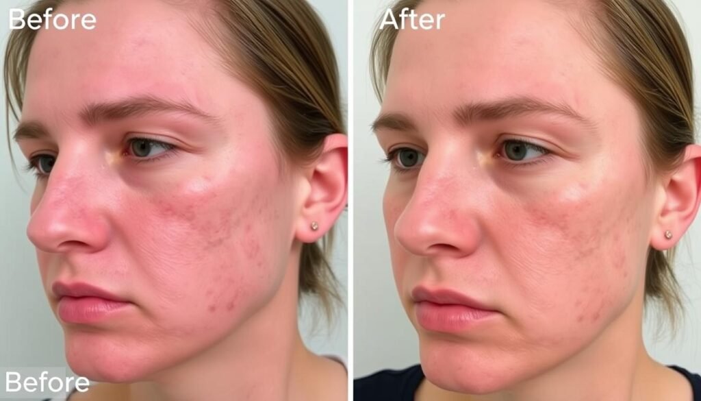 Before and after comparison showing successful acne treatment results