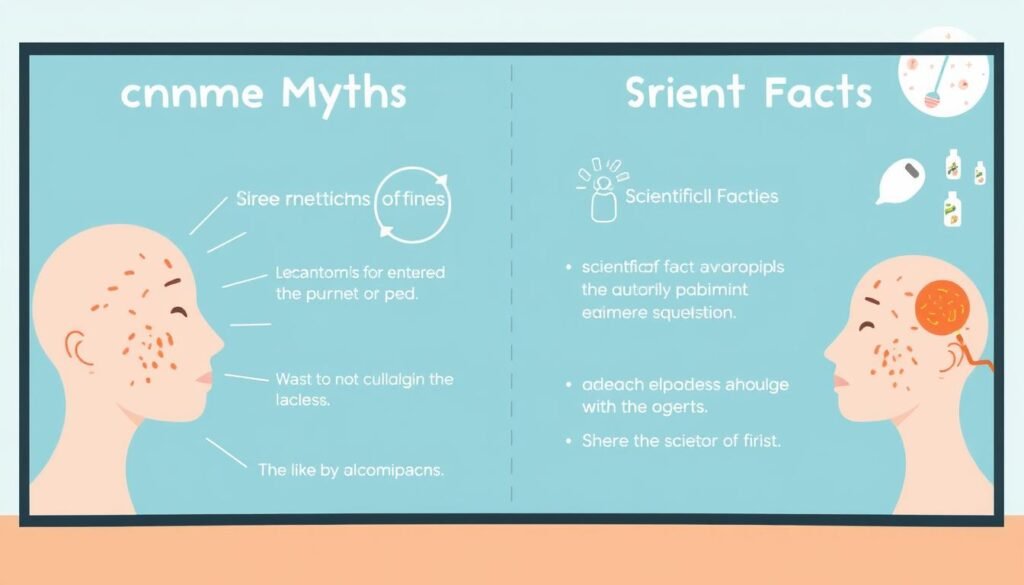 Illustration showing common acne myths versus scientific facts